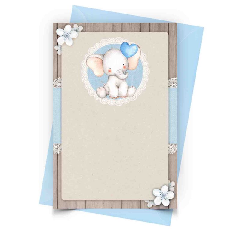Blue Elephant Baby Shower Invitation Personalized
