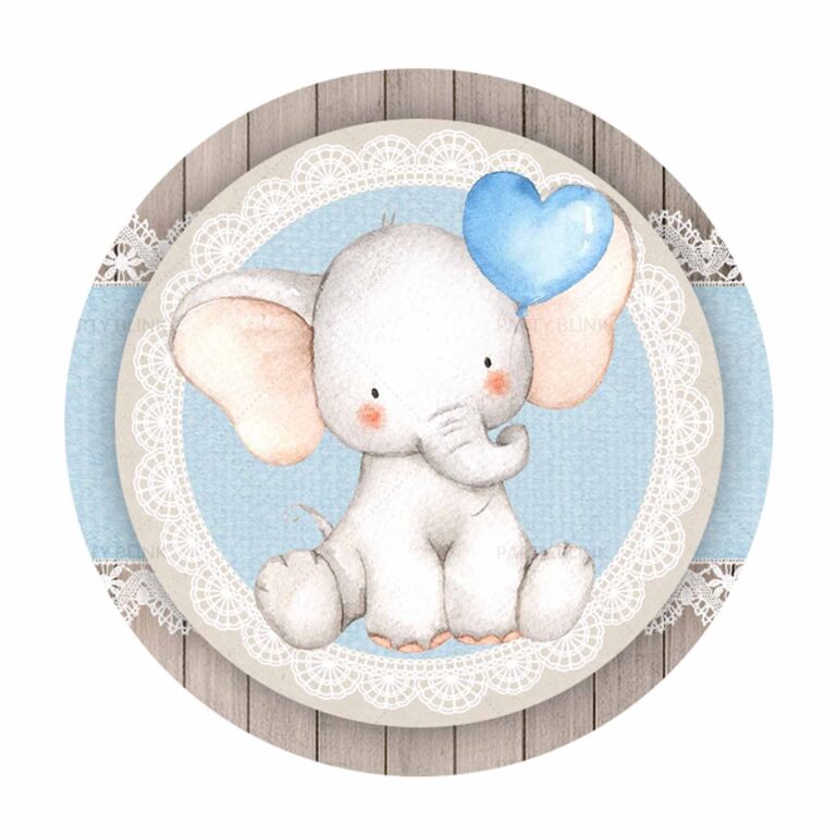 Free Blue Elephant Baby Shower Round Label