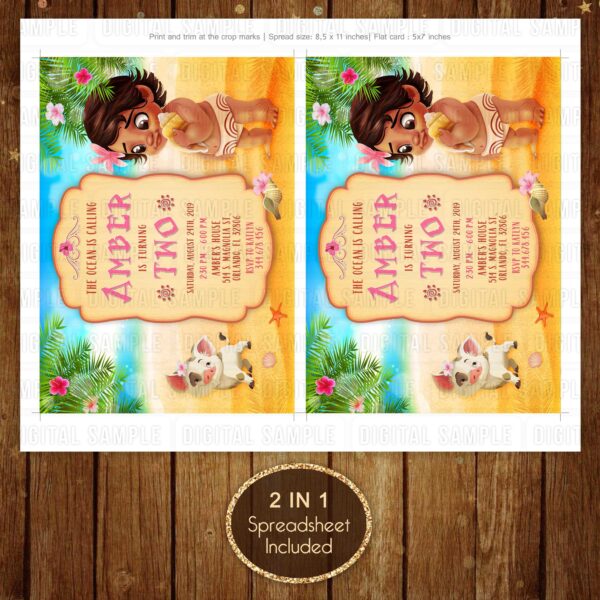 Baby Moana Birthday Invitation - Printable Digital File + Free Thank you card - Multiprint Sheet