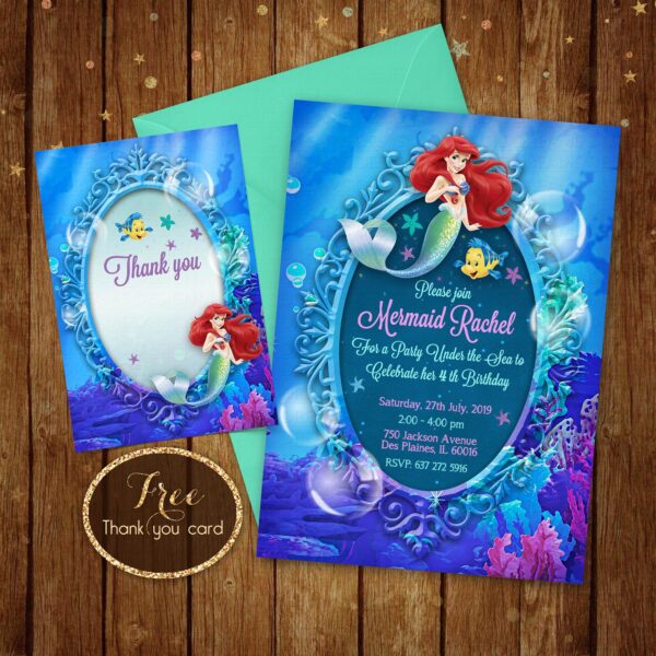 Personalized Little Mermaid Invitation + Free Thank You