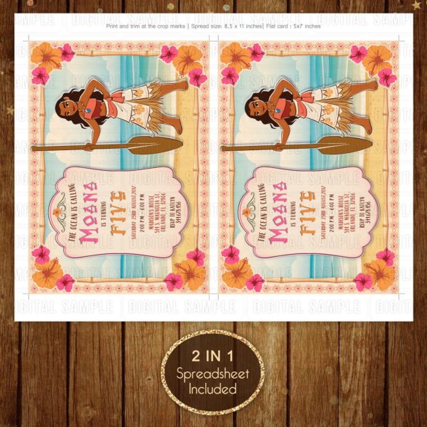 Moana Birthday Invitaton - Printable Digital file - Free Thank you Card - MultiPrint Sheet