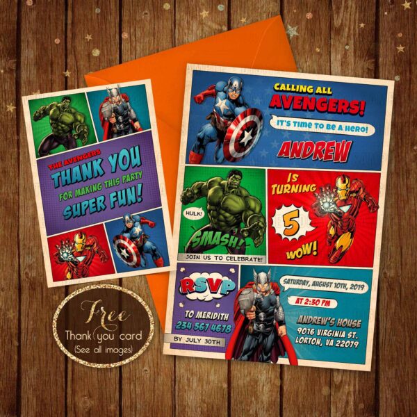 Personalized Avengers Invitation + Free Thank You