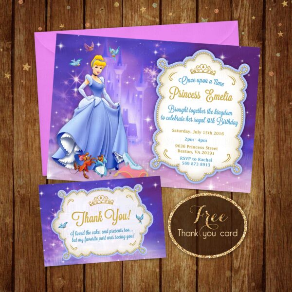 Personalized Cinderella Invitation + Free Thank You Card