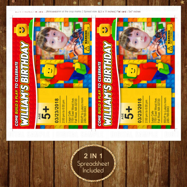 Personalized Lego Birthday Invitation + Free Thank You Card + 2in1sheet