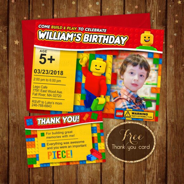 Personalized Lego Birthday Invitation + Free Thank You Card