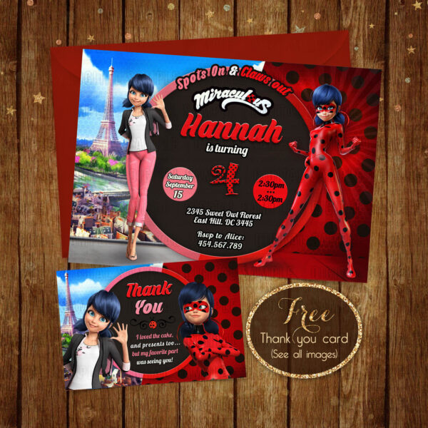 Personalized Miraculous Ladybug Invitation + Free Thank You