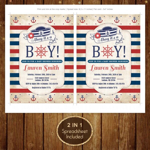 Personalized Nautical Baby Shower Invitation Multiprint