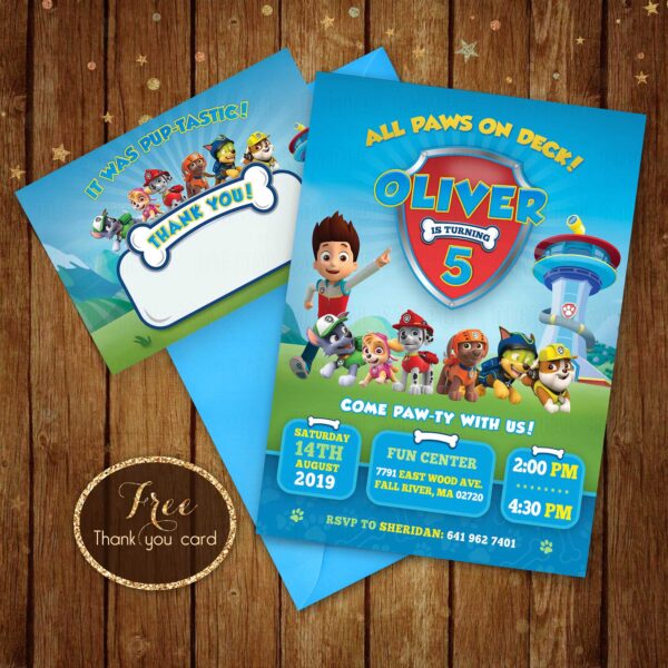 Personalized Paw Patrol Invitation + Free Thank You