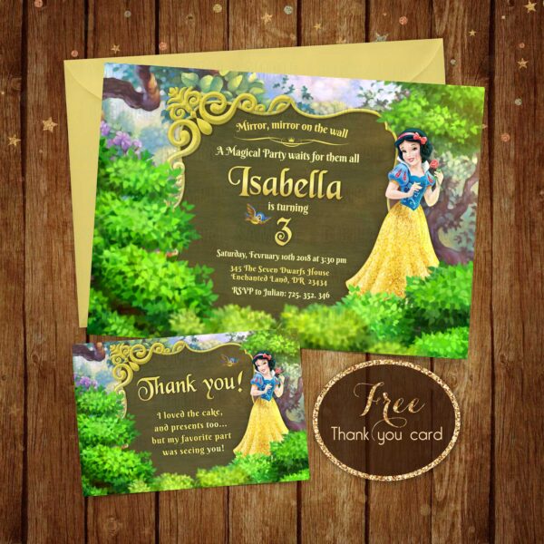 Personalized Snow White Invitation + Free Thank You Card