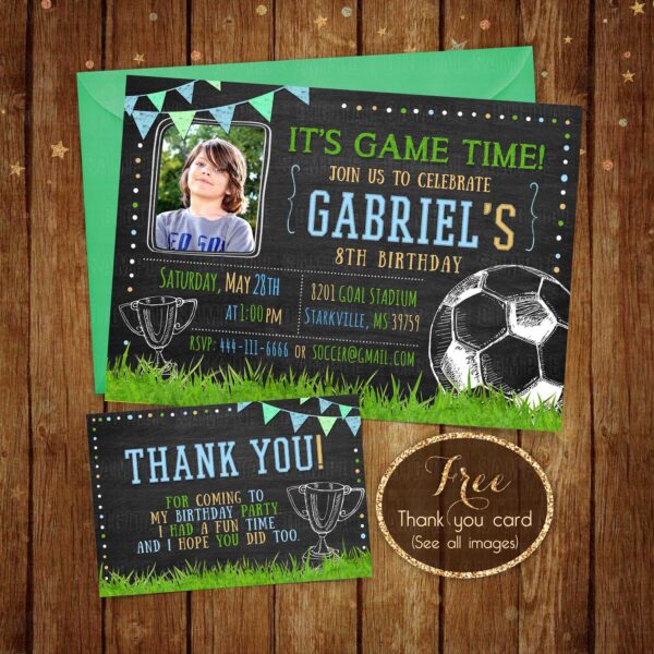 Personalized Soccer Invitation + Free Thank You