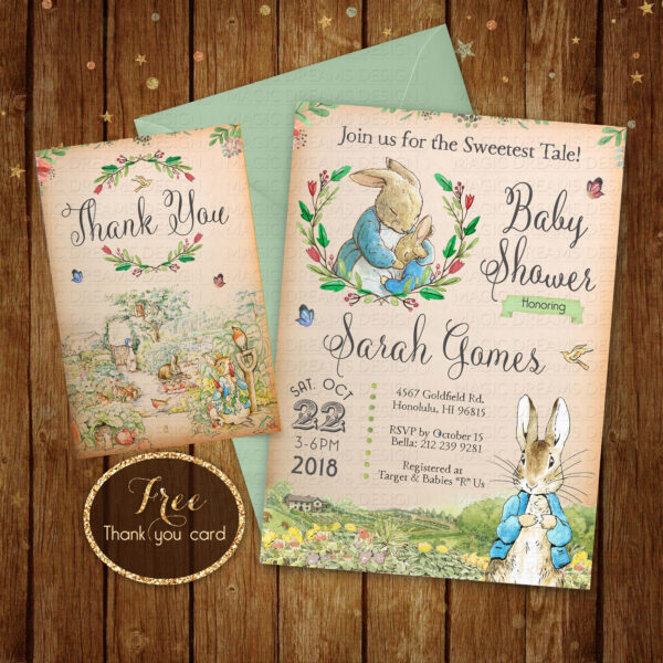 Peter Rabit Baby Shower Invitation + Free Thank You Card