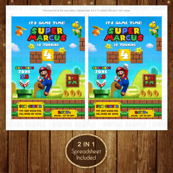 Super Mario Birthday Invitation - Printable Digital File - Multi Sheet