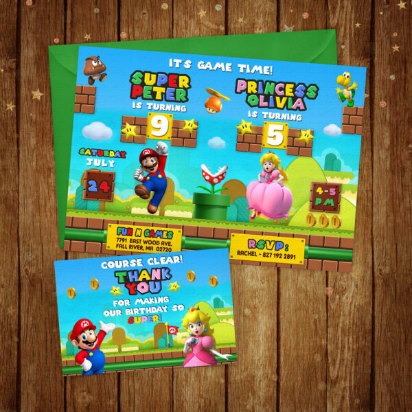 Personalized Super Mario Peach InvitationFree Thank you card