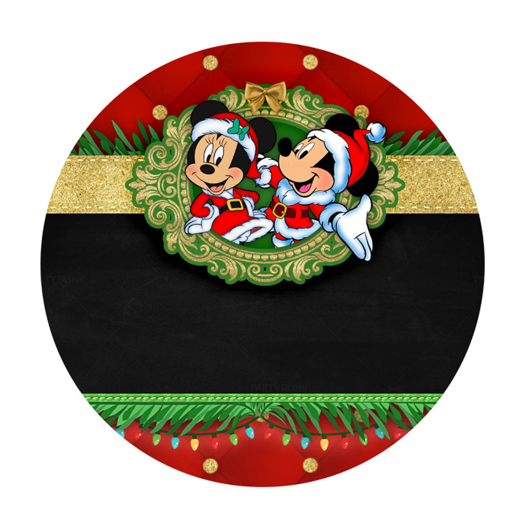 Free Mickey and Minnie Christmas Roud Label for Text