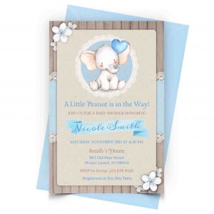 Blue Elephant Baby Shower Invitation Personalized 1
